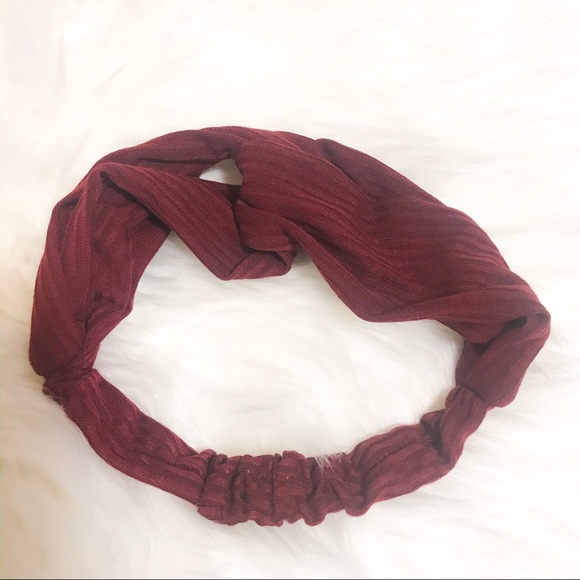 Wine Red Ribbed Cross Knot Elastic Headband - Picture 6 of 6